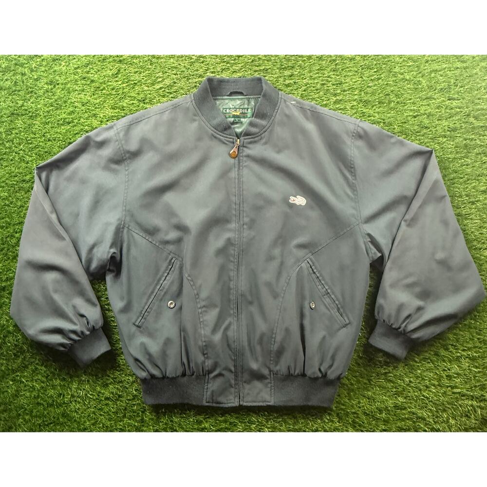 Vtg 80s Rare CROCODILE Standard Casual Bomber Jacket L Green FullZip Windbreaker